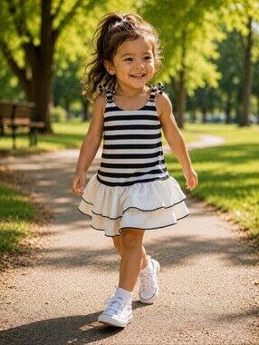 Striped Navy & White Ruffle Sundress for Toddler